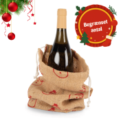 10. Flaske pose med julemotiv og snøre lukning (Rød)